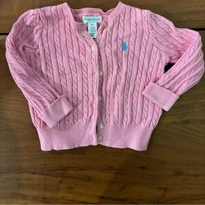 Pink Ralph Lauren cable knit toddler cardigan sweater